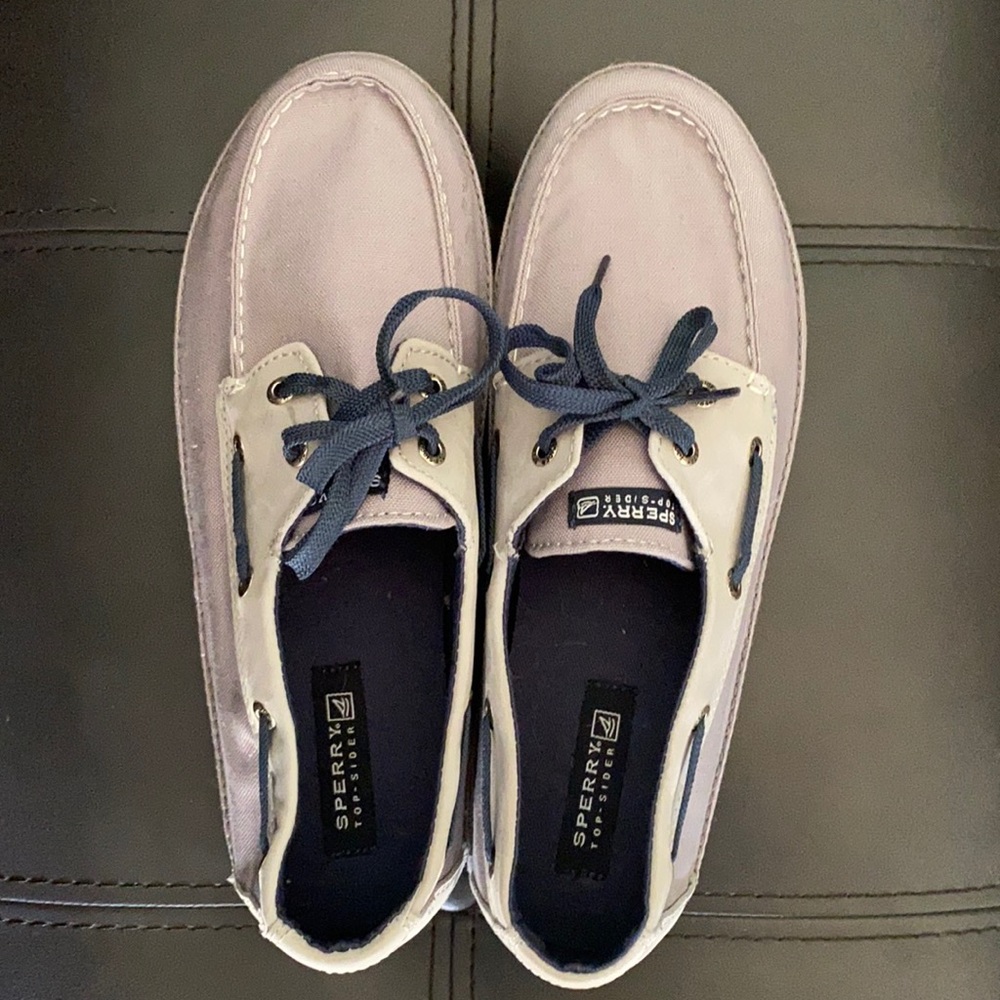 Boys size 7 Grey Sherry’s with Navy Blue laces.